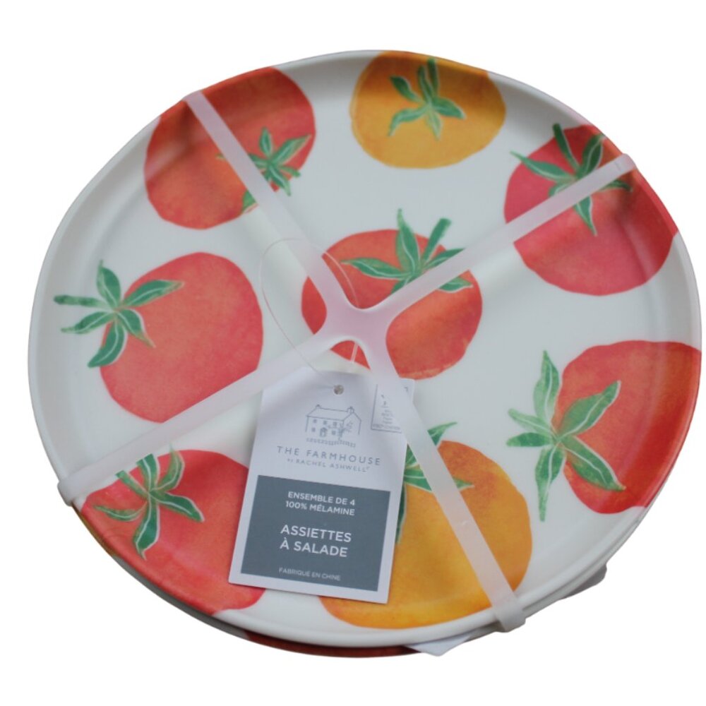Rachel Ashwell Tomato Melamine 8" Salad Plates Set of 4 Ivory Farmhouse NWT RARE